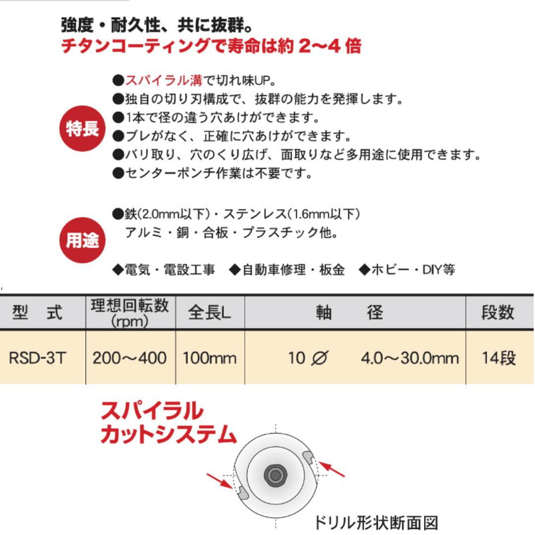 RSD3Tチタンピラミッドドリル4-30mm｜スエカゲ高性能ドリル | カー用品